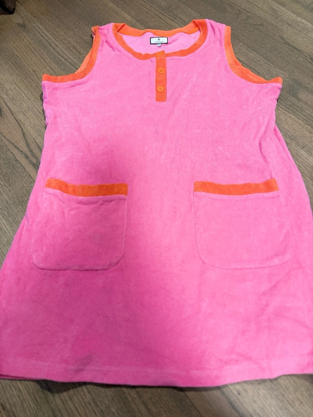 Tuckernuck Pink Terry Tank with Orange Trim and Front Buttons Dress: Size XXL
